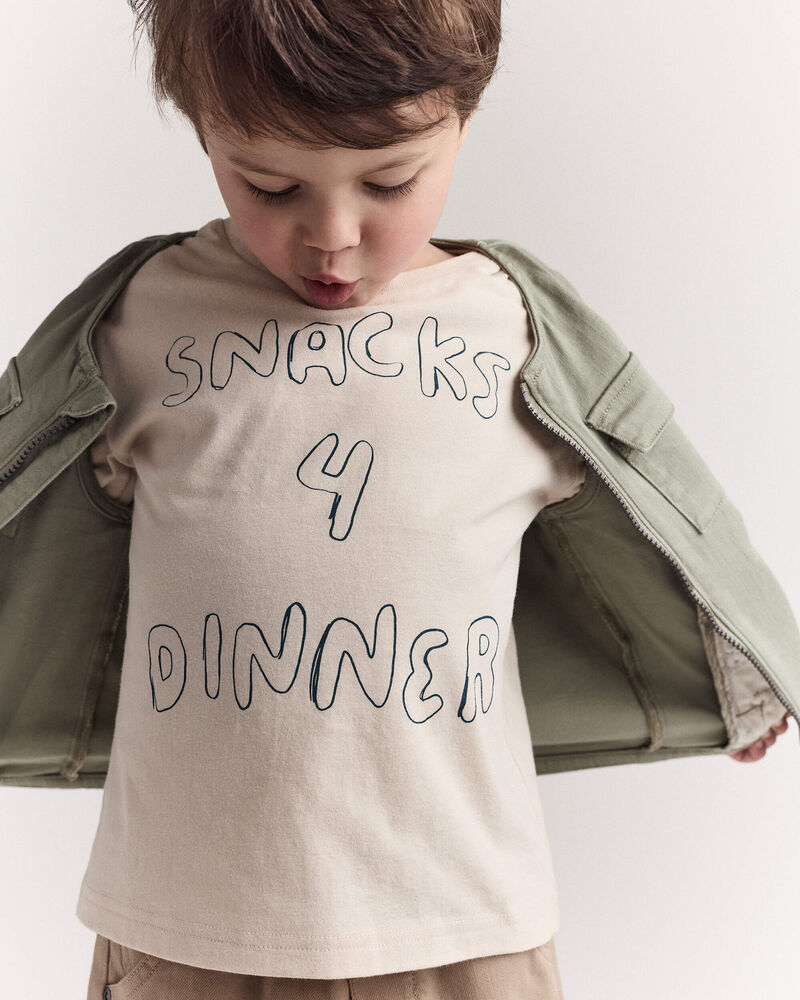 Toddler 'Snacks 4 Dinner' Short-Sleeve Graphic Tee - Khaki, image 1 of 7 slides