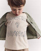 Toddler 'Snacks 4 Dinner' Short-Sleeve Graphic Tee - Khaki, image 1 of 7 slides