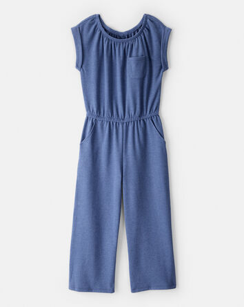 Girls Short-Sleeve French Terry Jumpsuit - Blue, 