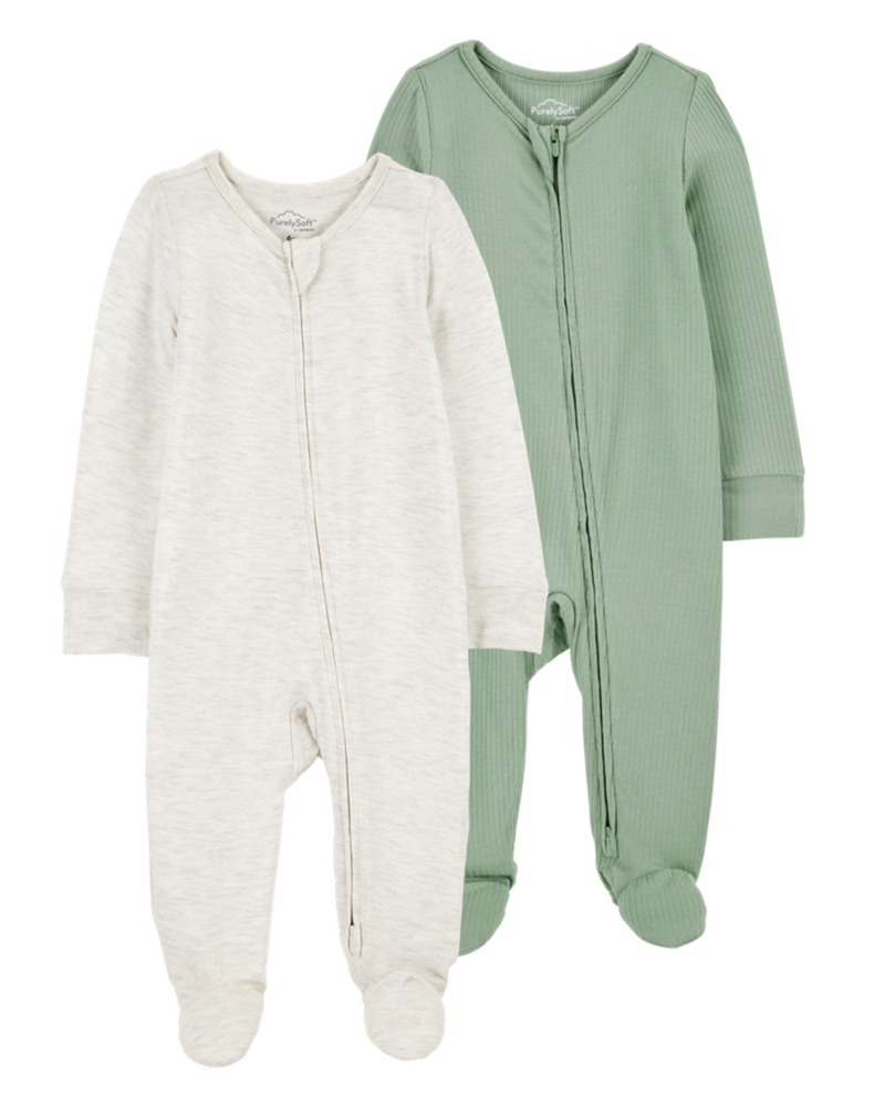 Baby 2-Pack Zip-Up PurelySoft Sleep & Play Pajamas, image 1 of 9 slides