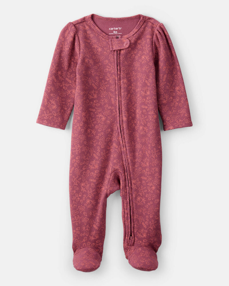 Baby Girl Floral Print Cotton Long-Sleeve 2-Way Zip Sleep & Play Pajamas - Pink, image 1 of 5 slides