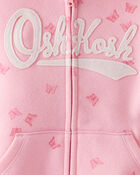 Toddler Butterfly Print OshKosh Logo Zip Jacket - Pink, image 2 of 3 slides
