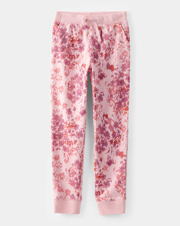 Girls Floral Drawstring Joggers - Pink, 