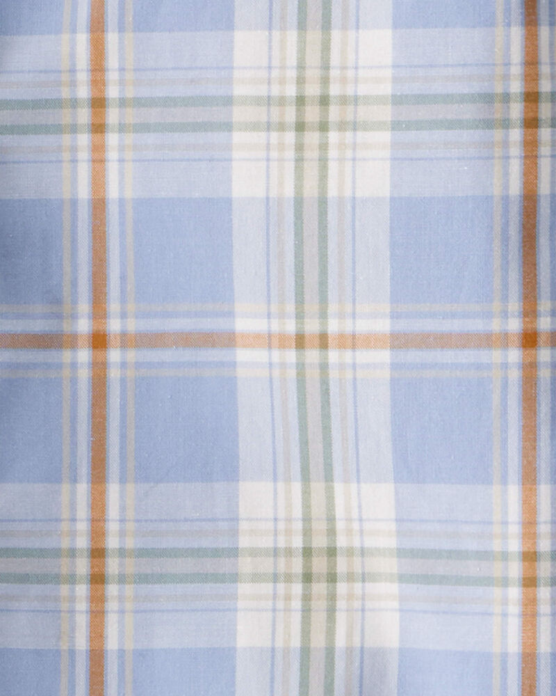 Toddler Boy Poplin Plaid Button-Front Shirt  -Blue/Orange/White, image 3 of 4 slides