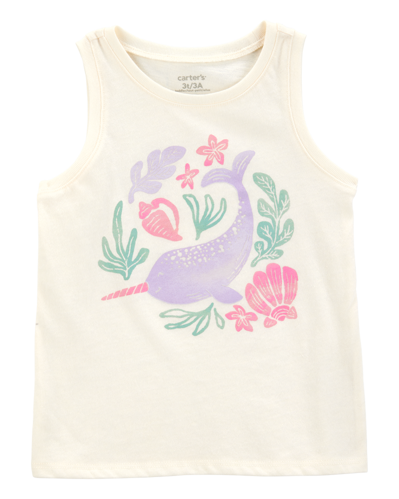 Toddler Girl Narwhal Muscle Tank - Ivory, image 1 of 3 slides
