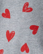 Baby Girl Heart Print Long-Sleeve Graphic Bodysuit - Grey, image 2 of 3 slides