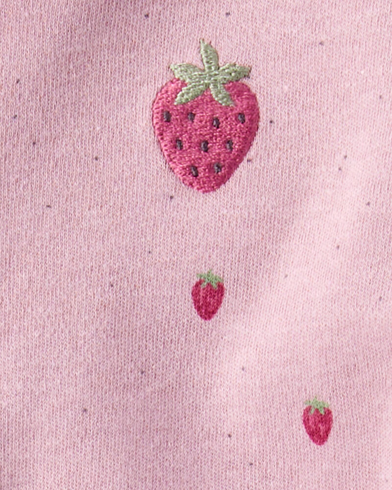 Baby Girl Strawberry Print 100% Cotton Sleep & Play Pajamas - Pink, image 4 of 5 slides