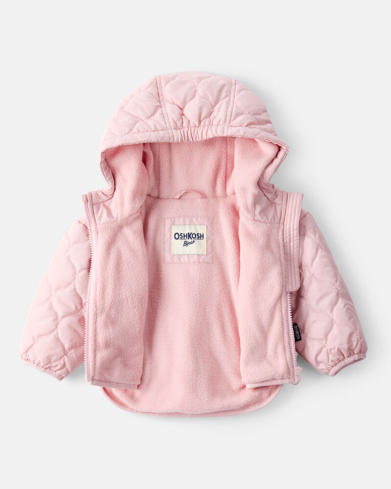 Baby Girl Quilted Long-Sleeve Midweight Jacket - Pink, image 2 of 3 slides