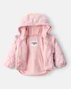 Baby Girl Quilted Long-Sleeve Midweight Jacket - Pink, image 2 of 3 slides