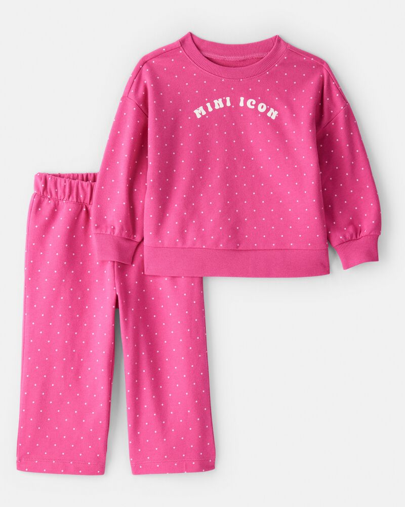 Baby Girl Mini Icon French Terry Pullover & Pant Set - Pink, image 1 of 3 slides