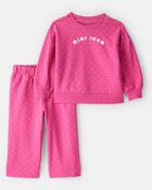 Baby Girl Mini Icon French Terry Pullover & Pant Set - Pink, image 1 of 3 slides