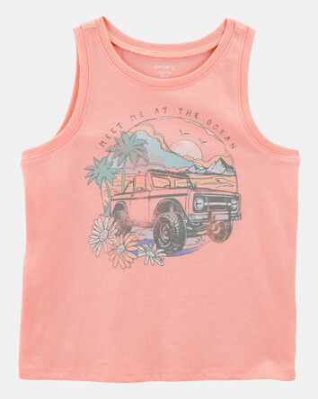 Girls Vintage Beach Muscle Tank - Coral, 