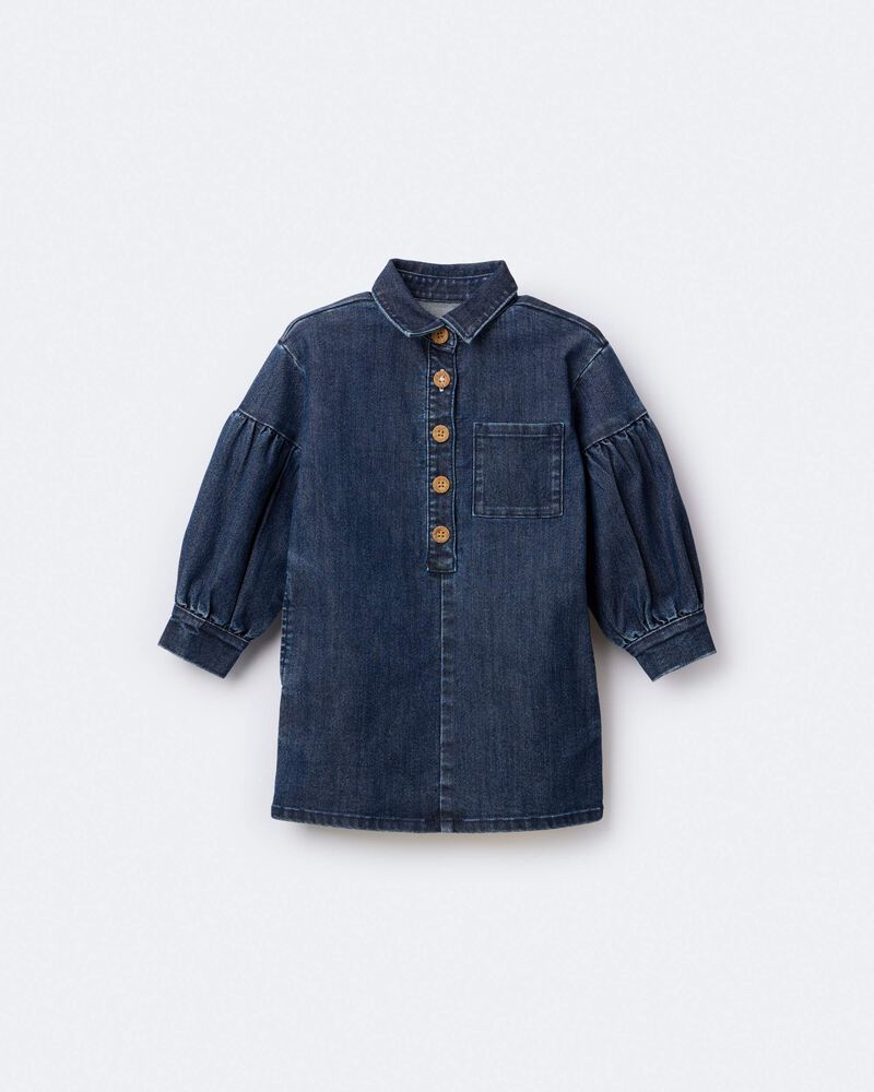 Toddler Girl Puff-Sleeve Denim Dress - Blue, image 2 of 8 slides