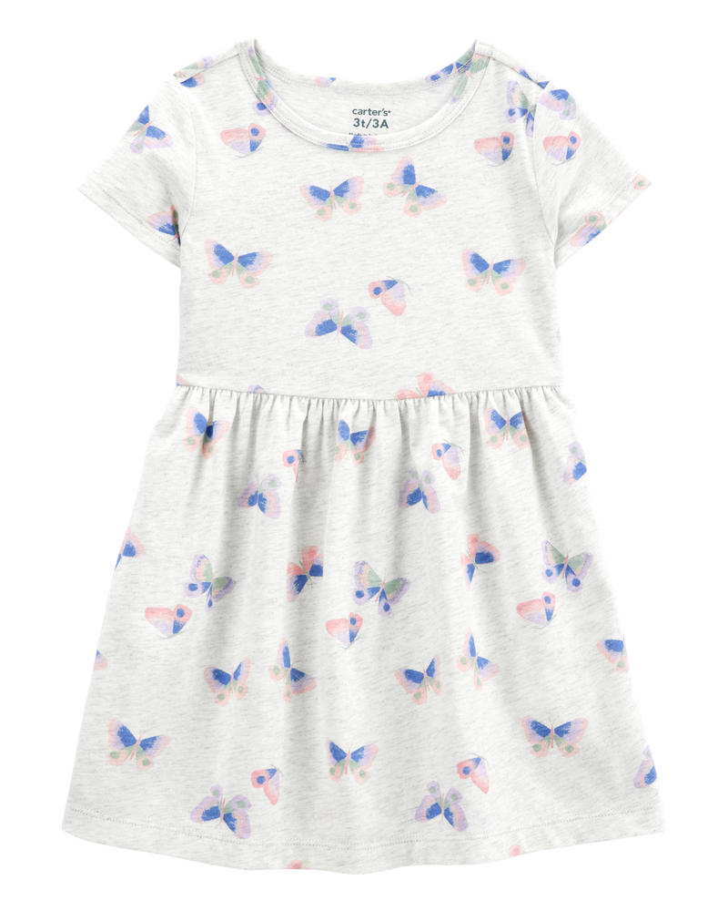 Toddler Girl Butterfly Print Short-Sleeve Dress, image 1 of 4 slides