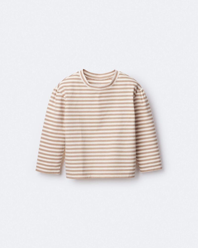 Toddler Girl Striped Long-Sleeve Relaxed Tee - Cream/Tan, image 2 of 7 slides
