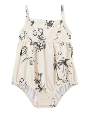 Baby Girl 1-Piece Beach Print Swimsuit, 
