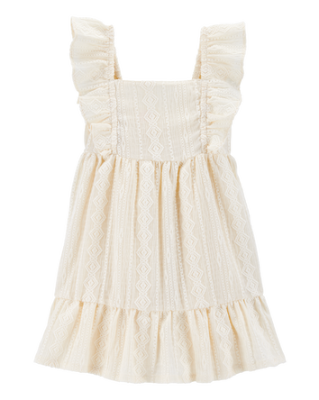 Toddler Crochet Flutter-Sleeve Dress - Ivory, 