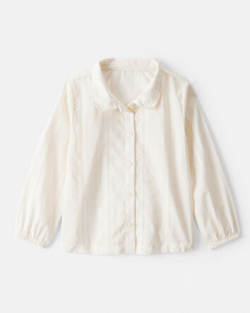 Toddler Girl Cotton Long-Sleeve Button-Down - Ivory, 