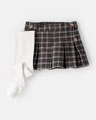 Baby Girl 3-Piece Corduroy Bodysuit, Plaid Skort & Printed Pants Set - Multi, image 4 of 6 slides