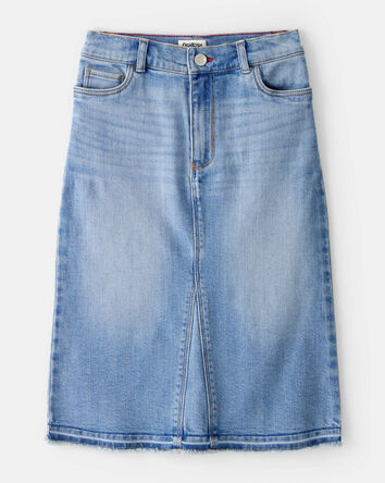 Girls Denim Midi Skirt - Blue, 