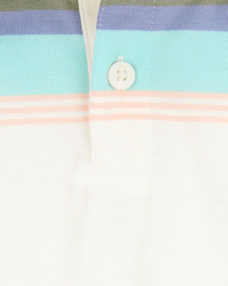 Baby Striped Polo Short-Sleeve Bodysuit - Cream, image 2 of 3 slides
