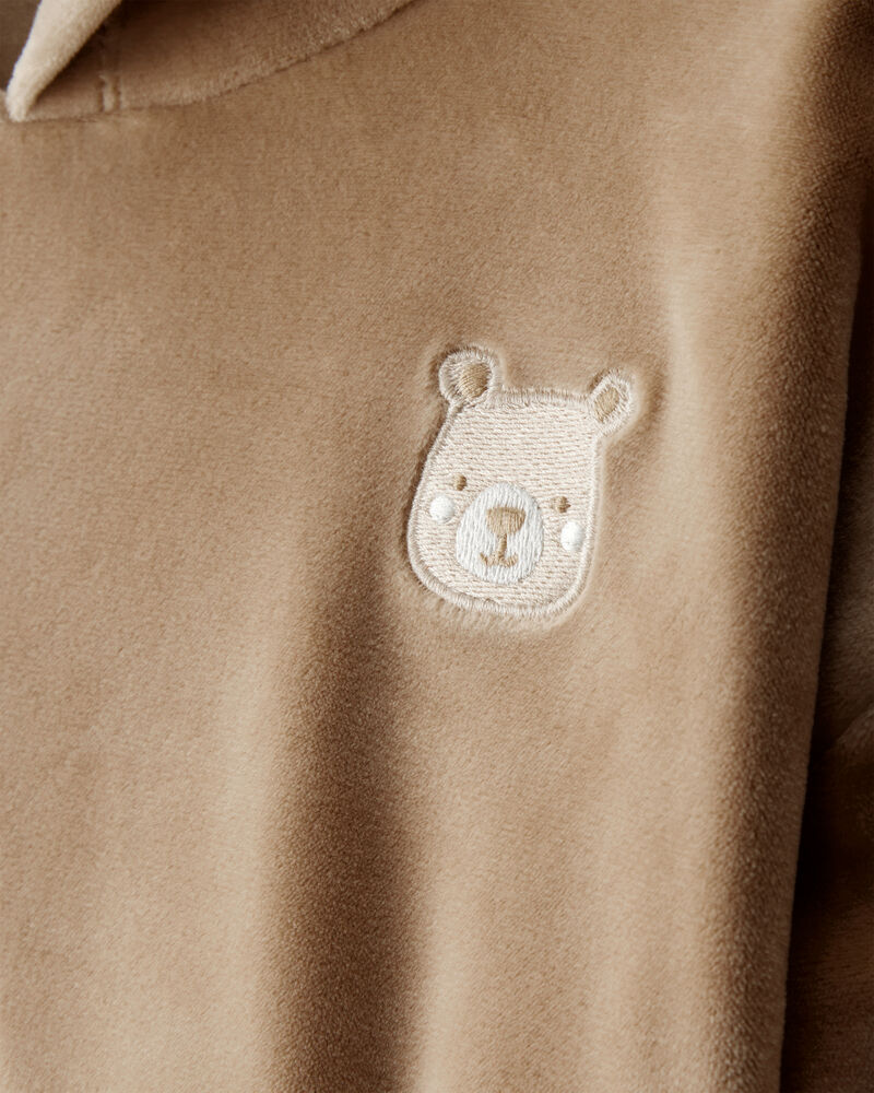 Toddler Girl Bear Velour Hoodie & Pant Set - Brown, image 3 of 5 slides