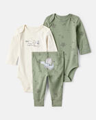 Baby Boy Dragon Print Cotton Long-Sleeve Bodysuit & Pant Set - Green/White, image 1 of 6 slides
