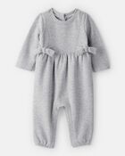 Baby Girl DayDream Fleece Bow Glitter Long-Sleeve Jumpsuit - Grey, image 1 of 3 slides
