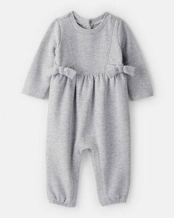 Baby Girl DayDream Fleece Bow Glitter Long-Sleeve Jumpsuit - Grey, 