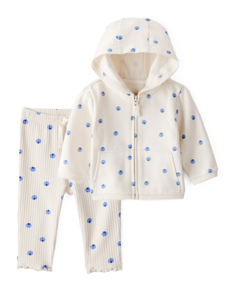 Baby Girl 2-Piece DayDream Fleece Blueberry Hoodie & Pull-On Pants Set - Ivory, image 1 of 6 slides
