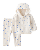 Baby Girl 2-Piece DayDream Fleece Blueberry Hoodie & Pull-On Pants Set - Ivory, image 1 of 6 slides