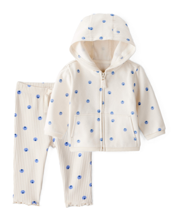 Baby Girl 2-Piece DayDream Fleece Blueberry Hoodie & Pull-On Pants Set - Ivory, 