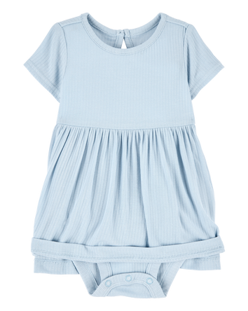 Baby Girl Solid PurelySoft Bodysuit Dress -Blue, 