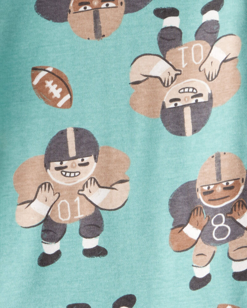 Toddler Football Print 100% Cotton Long-Sleeve Snug Fit 4-Piece Pajamas - Blue, image 3 of 4 slides