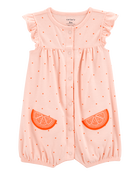 Baby Girl Cotton Short-Sleeve Romper - Orange, image 1 of 3 slides