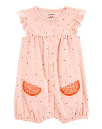 Baby Girl Cotton Short-Sleeve Romper - Orange, 