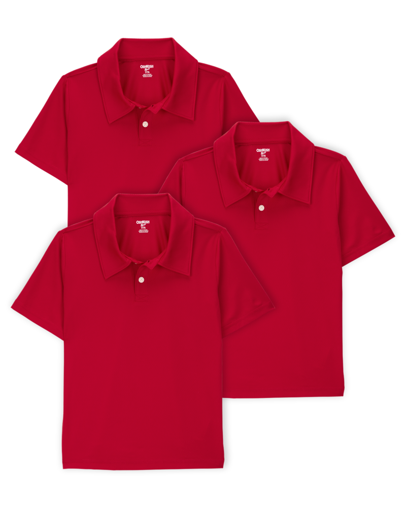 Kid 3-Pack Active Uniform Polo Shirts in Moisture Wicking BeCool&trade; Fabric - Red, image 1 of 3 slides