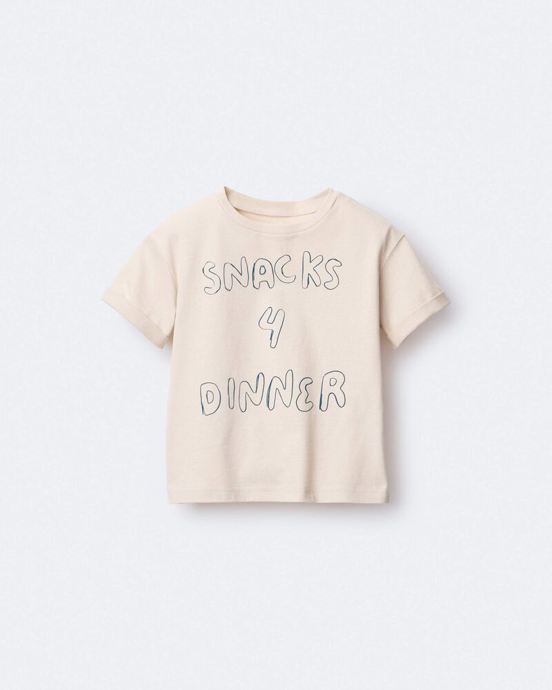 Toddler 'Snacks 4 Dinner' Short-Sleeve Graphic Tee - Khaki, image 2 of 7 slides