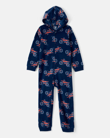 Boys Motorcycle Long-Sleeve Loose Fit 1-Piece Pajamas - Navy, 
