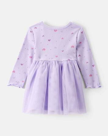 Baby Girl Heart Print Long-Sleeve Dress - Purple, 