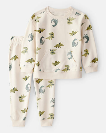 Toddler Boy Dinosaur French Terry Long-Sleeve Tee & Pant Set - Ivory, 
