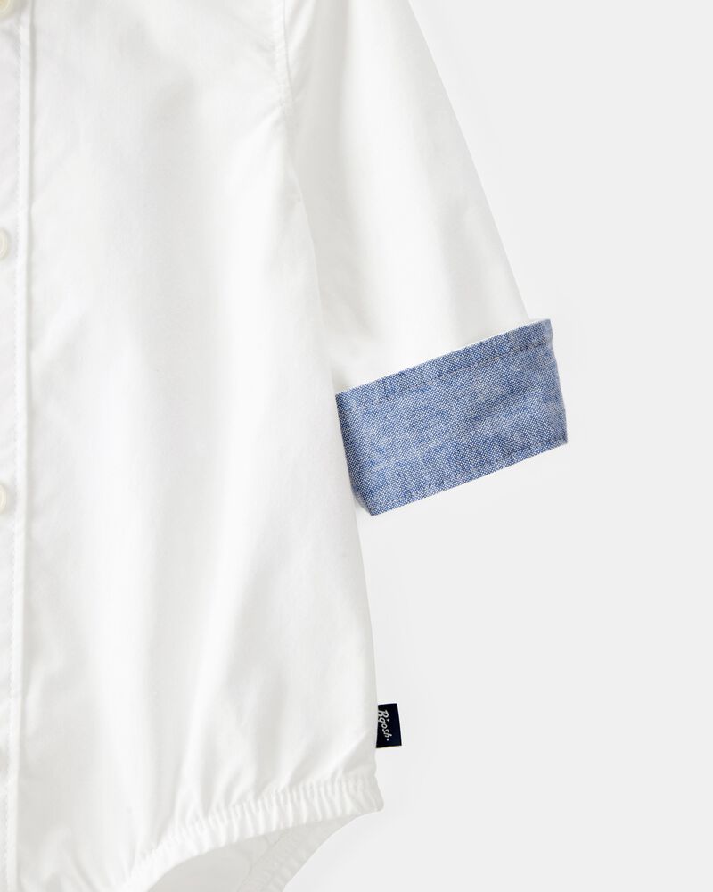 Baby Boy Button-Front Long Sleeve Bodysuit - White, image 2 of 4 slides
