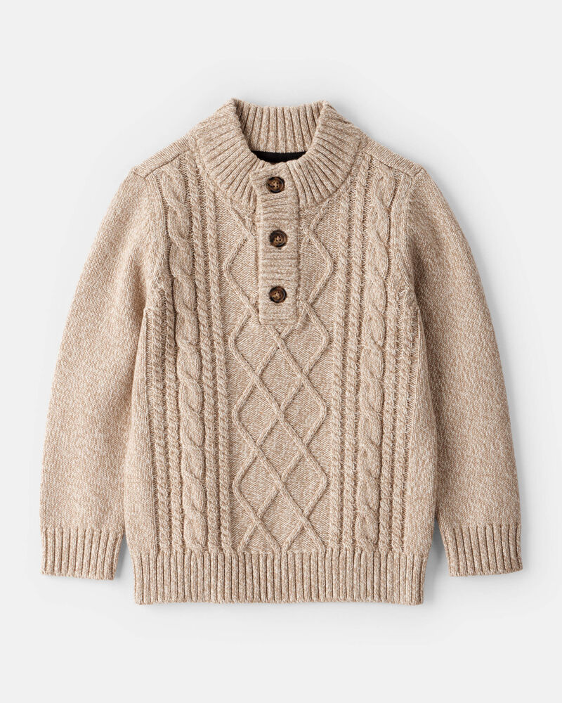 Toddler Boy Cable-Knit Long-Sleeve Sweater - Tan, image 1 of 3 slides