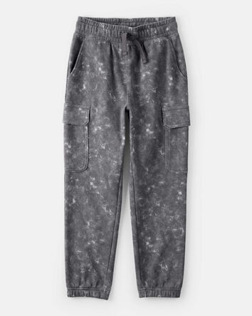 Boys Acid Wash Print French Terry Joggers - Grey, 