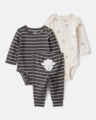 Baby Boy 3-Piece Striped Sheep Print Long-Sleeve Bodysuits & Pant Set - White/Black, image 1 of 5 slides