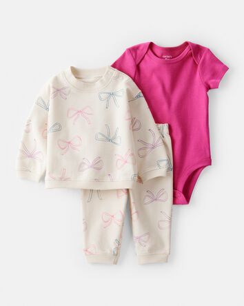 Baby 3-Piece Bow Print Little Pullover Set - Pink/Ivory, 