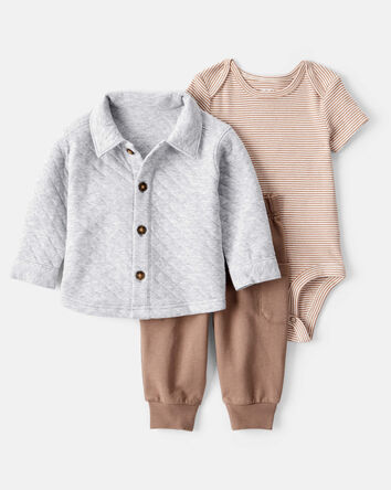 Baby Boy 3-Piece Cardigan, Bodysuit & Pant Set - Grey, 