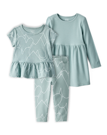 Baby Girl 3-Piece Heart Print Outfit & Dress Set - Green, 