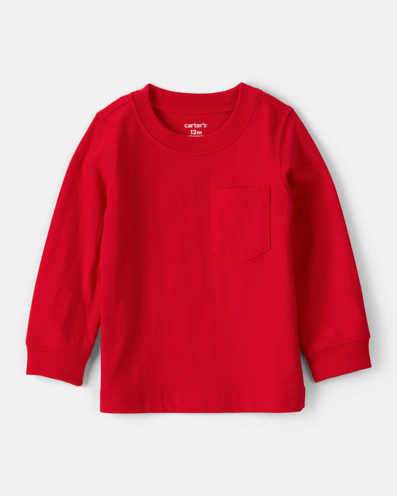 Baby Boy Long-Sleeve Pocket Tee - Red, image 1 of 3 slides
