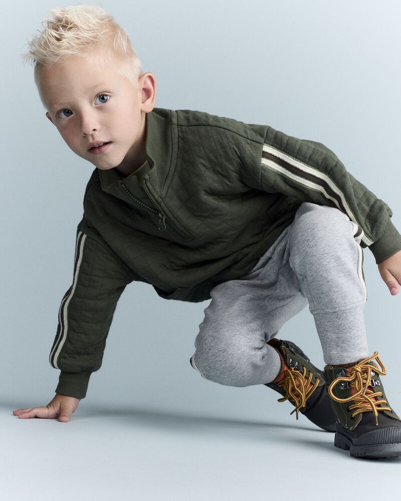 Toddler Boy Quarter-Zip Sweatshirt with Pockets - Olive, image 3 of 6 slides